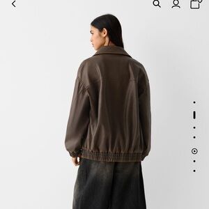 Distressed leather effect oversized dad fit jacket